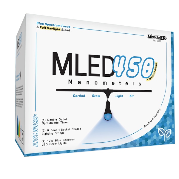 Miracle Led 1-Socket Nanometer 450 Grow Light Kit- Blue Spec. 12W Replace 150W Grow Bulbs w/Timer, 2PK 603912 - main